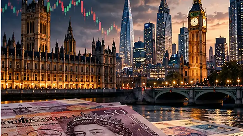 Original conceptual editorial illustration representing GBP/USD News: BoE’s Huw Pill Questions Four Rate Hikes as Sterling Faces CPI Test. The depicted screens and scenes do not show actual market data or an event photograph.
